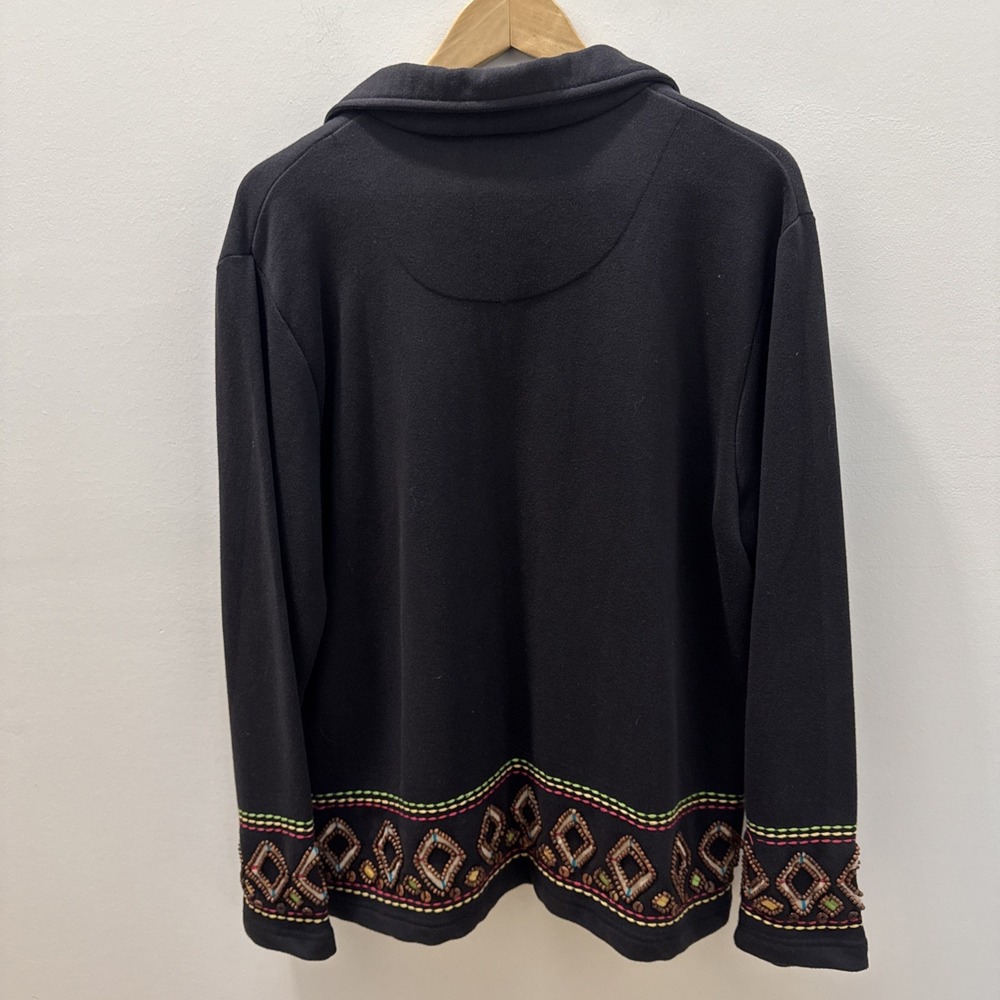 Coldwater Creek Cardigan Sweater size Large Beaded Black Jacket Art to Wear - Picture 5 of 9